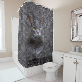 Cortina Para Chuveiro Gato de cinza