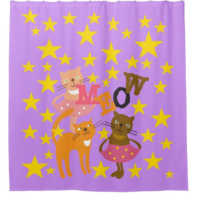Cortina Para Chuveiro Gatos De Meia Com Estrelas (Frente)