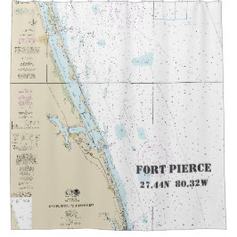 Cortina Para Chuveiro Gráfico náutico Forte Pierce FL Longitude Latitude