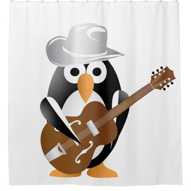 Cortina Para Chuveiro guitarrista pinguim (Frente)