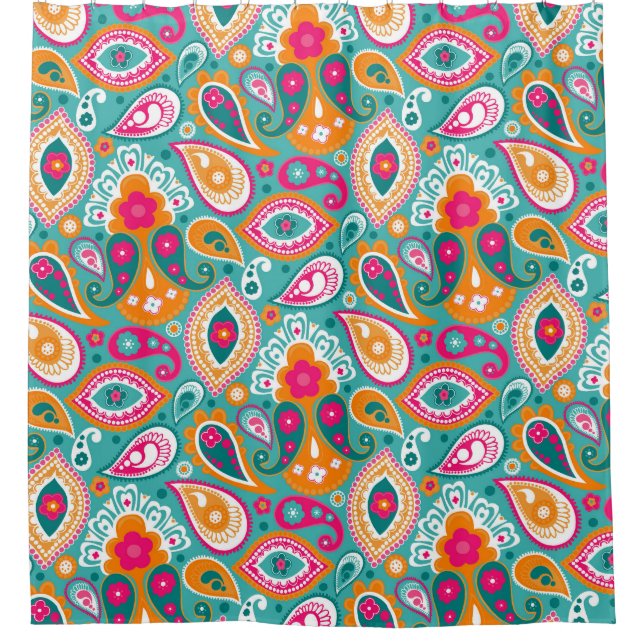 Cortina Para Chuveiro Hippy retro chique Paisley de Boho (Frente)