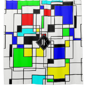 Cortina Para Chuveiro Homenagem Aleatória aos quadrados a Mondrian