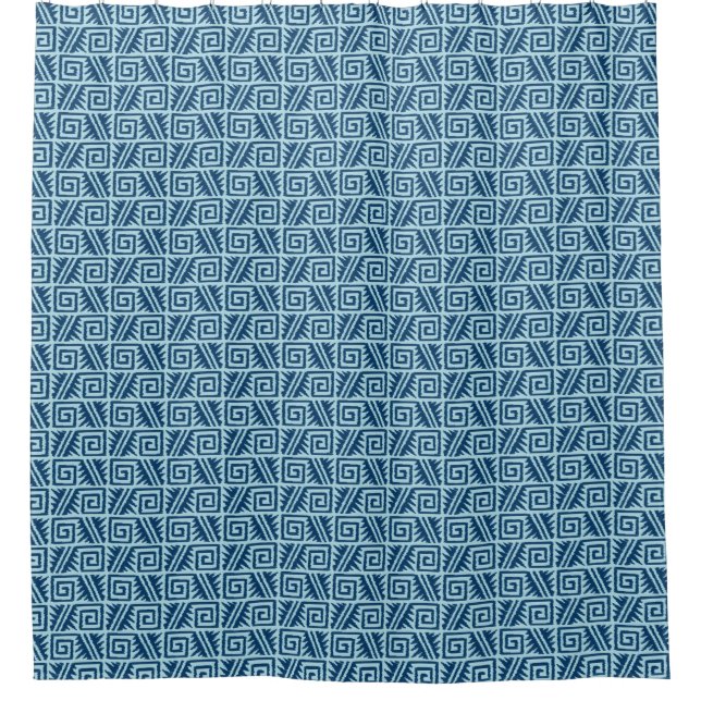Cortina Para Chuveiro Ikat Aztec Tribal - Indigo e Azul Claro (Frente)
