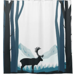 Cortina Para Chuveiro Ilustração rústica da natureza do inverno