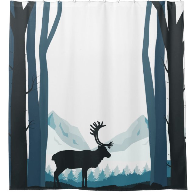 Cortina Para Chuveiro Ilustração rústica da natureza do inverno (Frente)