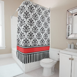 Cortina Para Chuveiro Impressionante moderno deco Damask Black and White