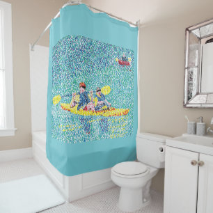 Cortina Para Chuveiro Kayak Kayaking em Pointilismo - Cortinas Chás