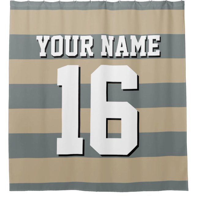 Cortina Para Chuveiro Khaki Charcarbonus Jersey Preppy Stripe (Frente)