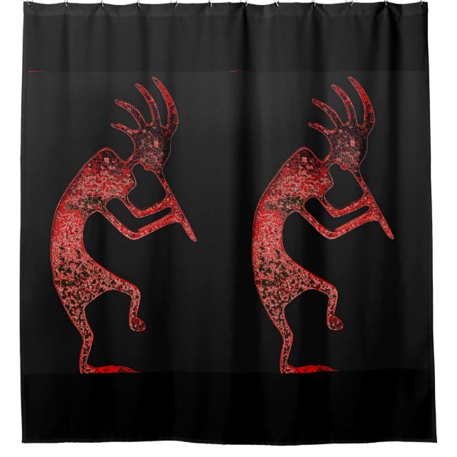 Cortina Para Chuveiro kokopelli vermelho em preto (Frente)