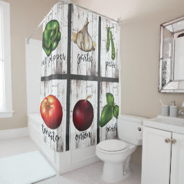 Cortina Para Chuveiro Legumes e Ervas Casa de Campo Rústica Moderna