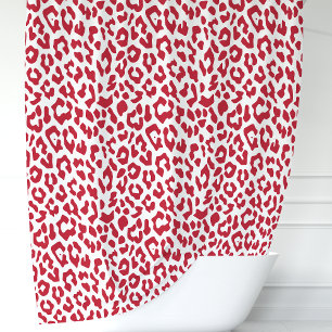 Cortina Para Chuveiro Leopardo Vermelho e Branco