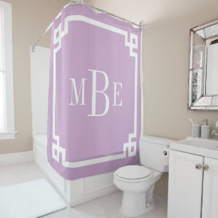 Cortina Para Chuveiro Lilac Roxo - Monograma de Borda Chave Grega
