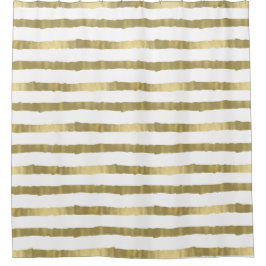 Cortina Para Chuveiro Listras Glam Dourados