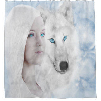 Cortina Para Chuveiro Lobo Branco da Neve Lady Blue Eyes