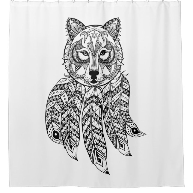 Cortina Para Chuveiro Lobo inspirado com Dreamcatcher (Frente)