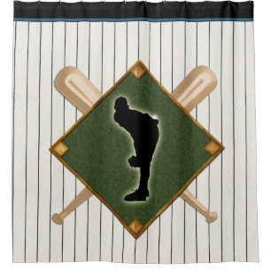 Cortina Para Chuveiro Logotipo das riscas do basebol com jarro