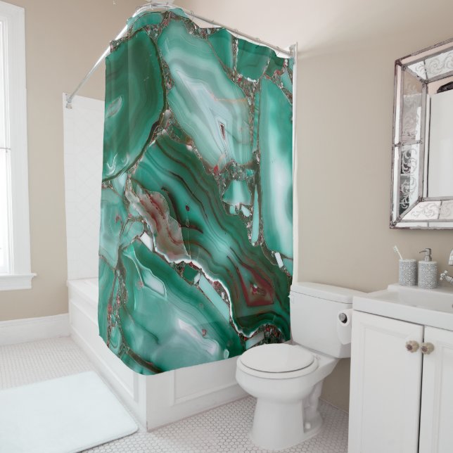 Cortina Para Chuveiro Luxury Malachite Gemstone Agate Marble (In Situ)