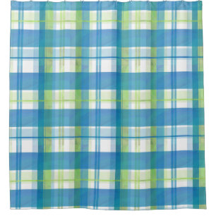 Cortina Para Chuveiro Madras Xadrez Verde e Azul