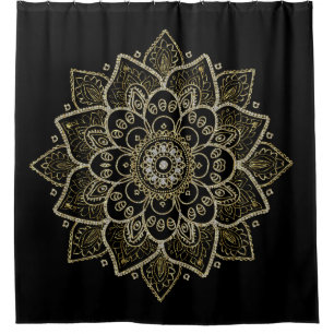 Cortina Para Chuveiro Mandala ornamentado na textura do brilho do ouro &