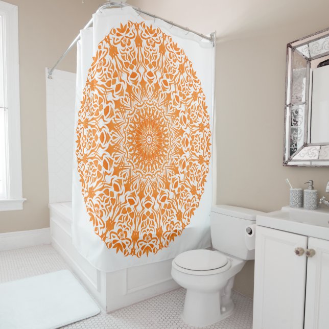 Cortina Para Chuveiro Mandala Tribal Laranja (In Situ)