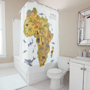 Cortina Para Chuveiro Mapa da flora & da fauna de África