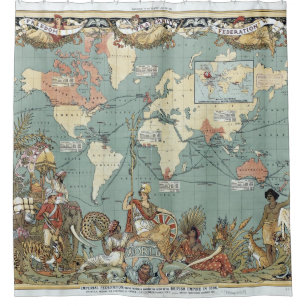 Cortina Para Chuveiro Mapa do mundo do Império Britânico do vintage