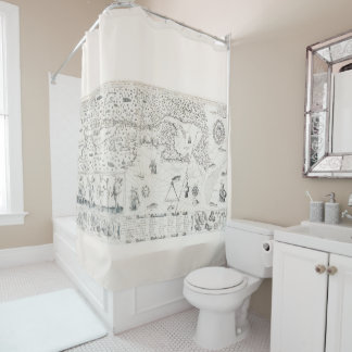 Cortina Para Chuveiro Mapa do Mundo Medieval Quebec - Nouvelle - França 