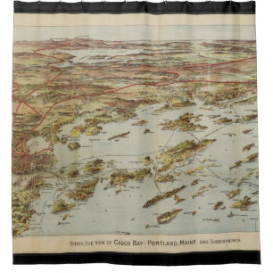 Cortina Para Chuveiro Mapa pictórico do vintage de Portland Maine (1906