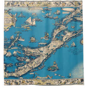 Cortina Para Chuveiro Mapa velho do vintage das ilhas de Bermuda