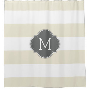 Cortina Para Chuveiro Marfim Elegante e Stripes Brancas com Monograma