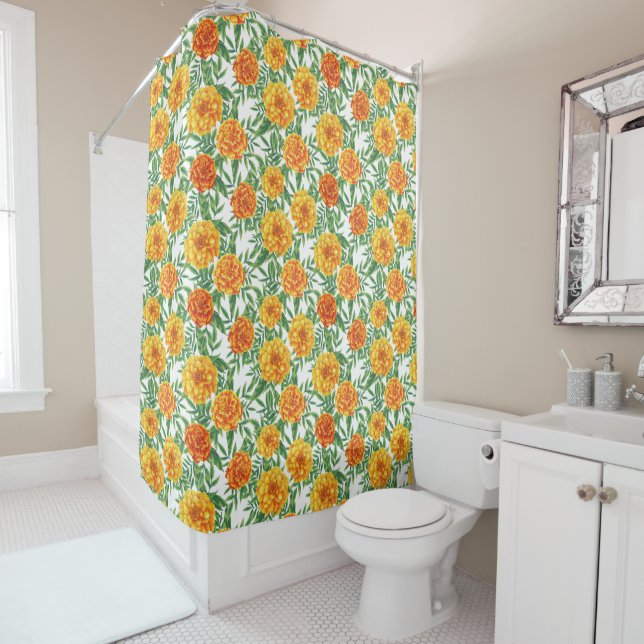 Cortina Para Chuveiro Marigold Flower Pattern (In Situ)