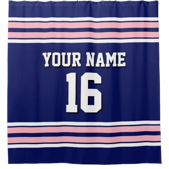 Cortina Para Chuveiro Marinho Blue Pink White Stripes Sports Jersey (Frente)