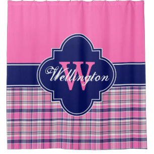 Cortina Para Chuveiro Marinho rosa a quente Blue Madras Xadrez 1I CB Nom