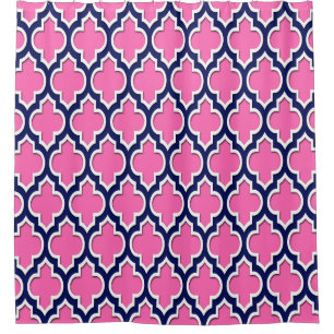 Cortina Para Chuveiro Marinho rosa-quente azul branco XL marroquino #4DS