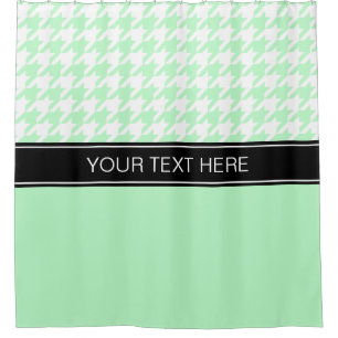 Cortina Para Chuveiro Mint White Houndstooth CB Black Name Monograma