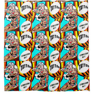 Cortina Para Chuveiro modelo de biquíni tatuado