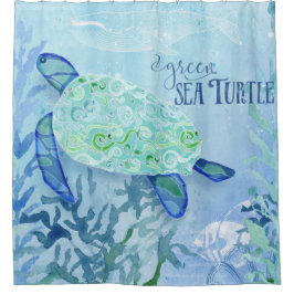 Cortina Para Chuveiro Modern Pattern Beach Sea Turtle Whale Art