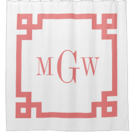 Cortina Para Chuveiro Monograma 3I emoldurado DIY BG Light Coral Greek K