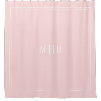 Cortina Para Chuveiro Monograma Clássico em Cor Petal Rosa Personalizada