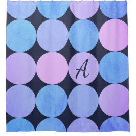Cortina Para Chuveiro Monograma de Círculos Rosa e Púrpura Azul