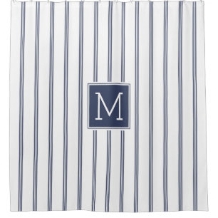 Cortina Para Chuveiro Monograma de Padrão de Stripes Azul-Marinho Modern