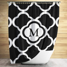 Monograma De Quatrefoil Branco E Preto Elegante