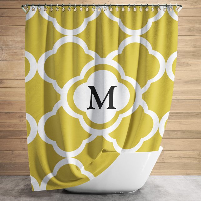 Cortina Para Chuveiro Monograma de Quatrefoil de Beige Elegante (Elegant Beige Quatrefoil Monogram Shower Curtain)