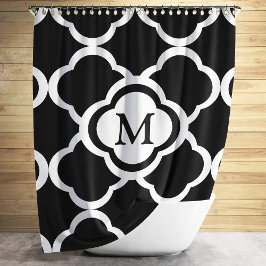 Cortina Para Chuveiro Monograma Elegante Preto e Branco