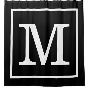 Cortina Para Chuveiro Monograma inicial XL com quadro branco preto