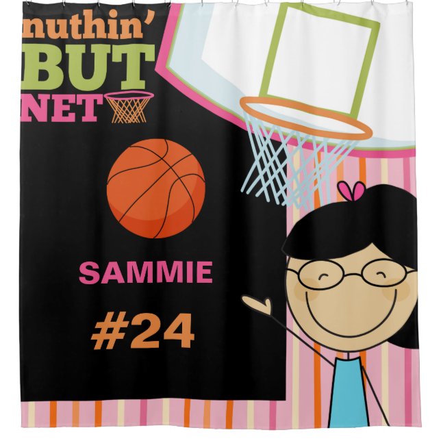 Cortina Para Chuveiro Nome Personalizado e Número Girls Basquete (Frente)