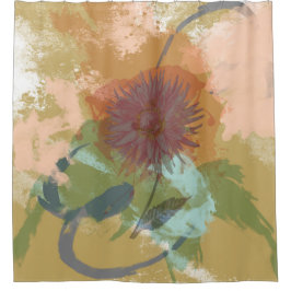 Cortina Para Chuveiro O abstrato floral do meio século cora ouro verde