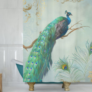 Cortina Para Chuveiro O pavão elegante azul n do Aqua empluma-se o ramo