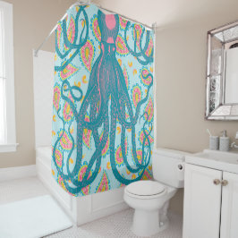 Cortina Para Chuveiro Octopus antigo em Blue Paisley