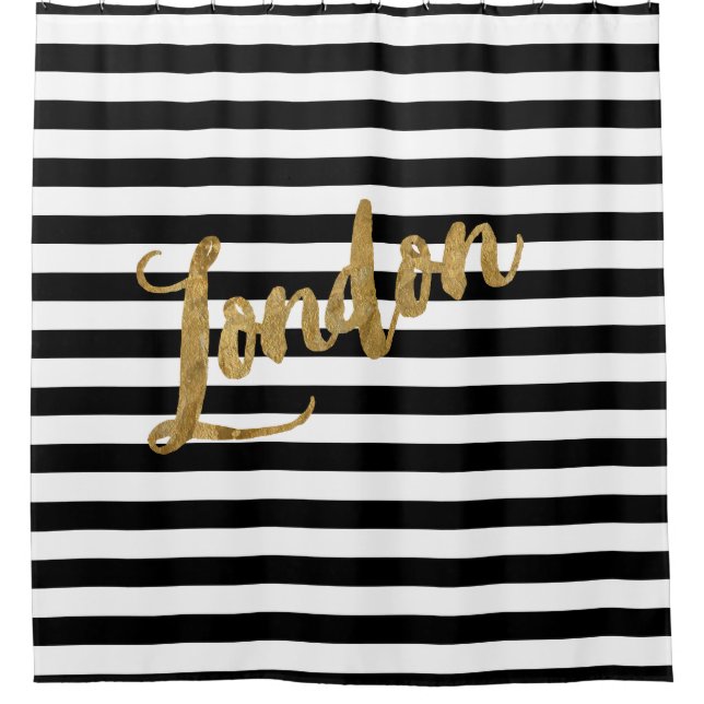Cortina Para Chuveiro Ouro London Stripes (Frente)